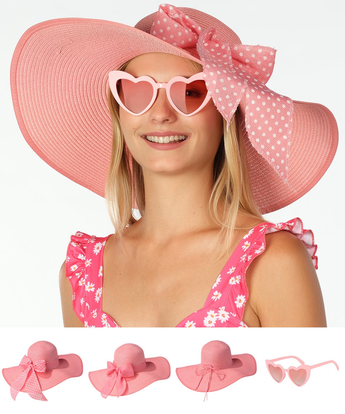 Pink Wide Brim Sun Hats for Women - Floppy Straw Hat-FUNCREDIBLE