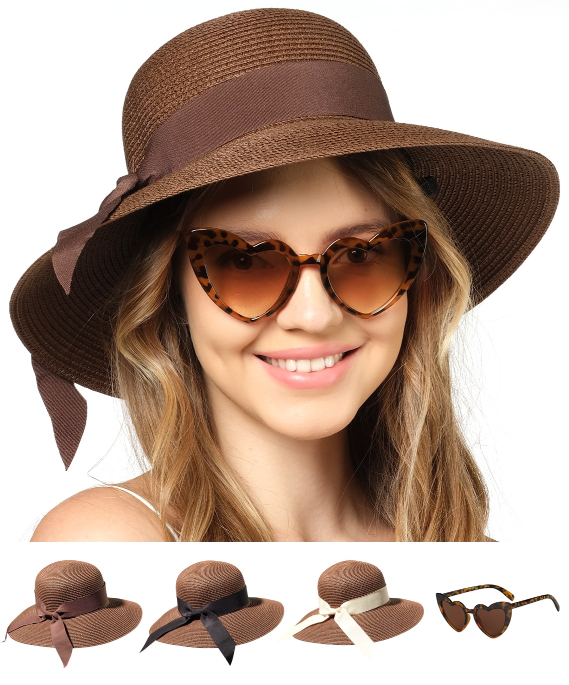 Brown Panama Straw Beach Hats For Women -Packable Sun Hats-Funcredible