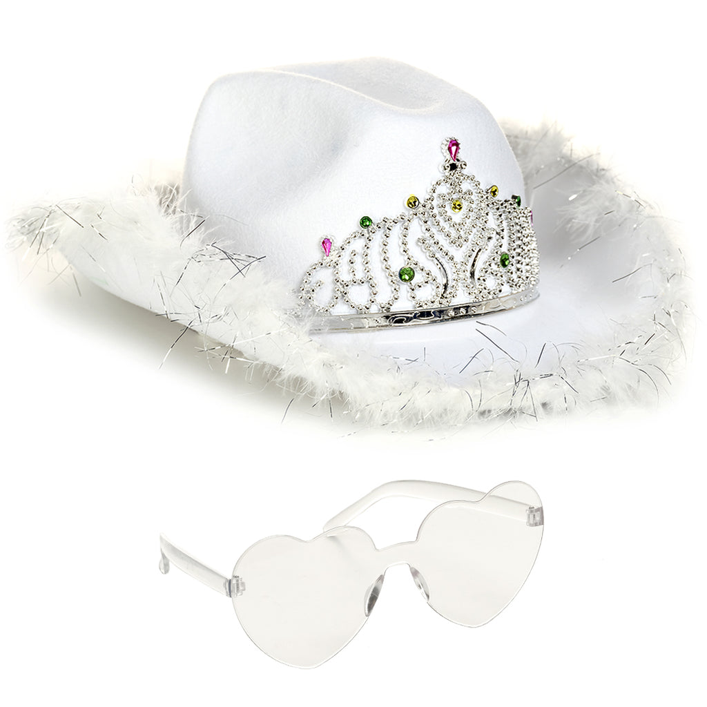 White Cowgirl Hat with Heart Glasses - White Cowboy Hat with  display picture 3