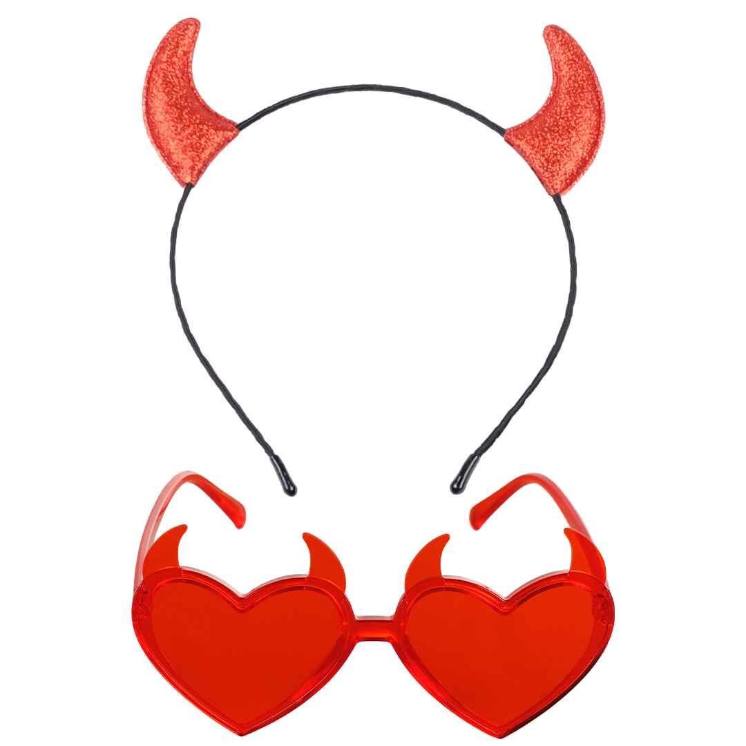 Devil horns headband and glasses halloween devil ears headband red demon horn for women 