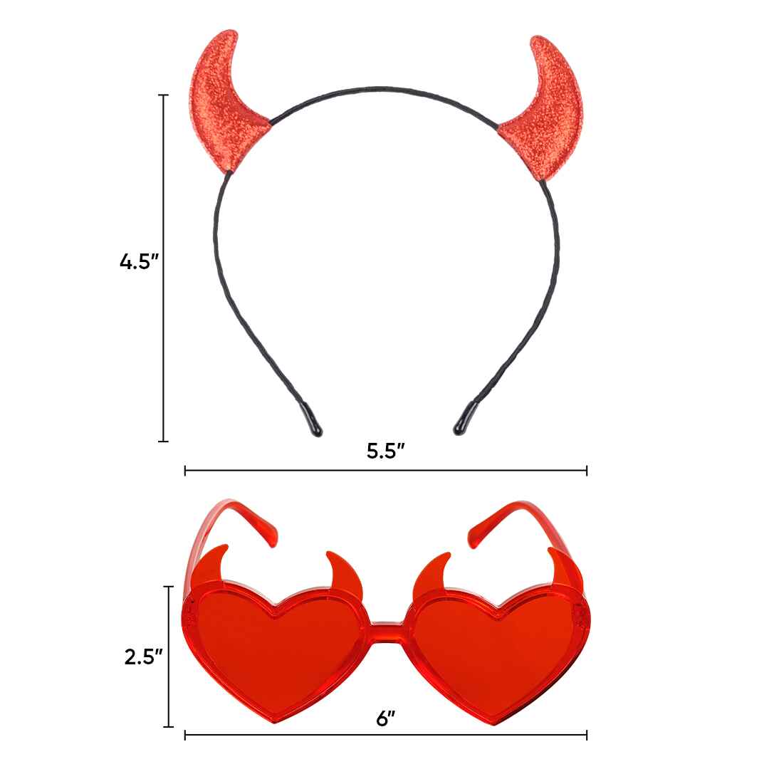 Glitter Devil Ears Headband with Heart Shaped Devil Glasses