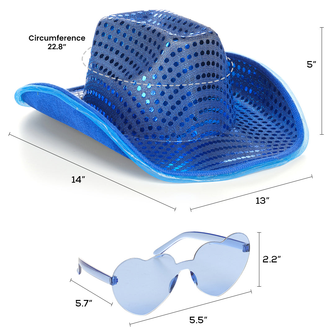 Space Cowgirl Hat - Blue Light Up Cowboy Hat with Glasses - FUNCREDIBLE