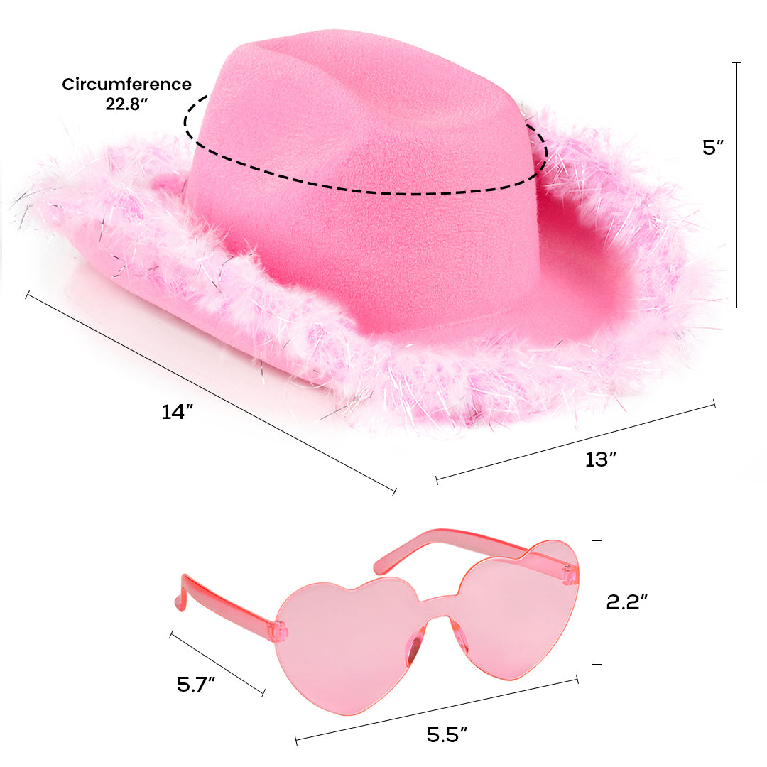 Pink Cowgirl Hat with Glasses - Hot Pink Cowboy Hat with Feathers - FUNCREDIBLE