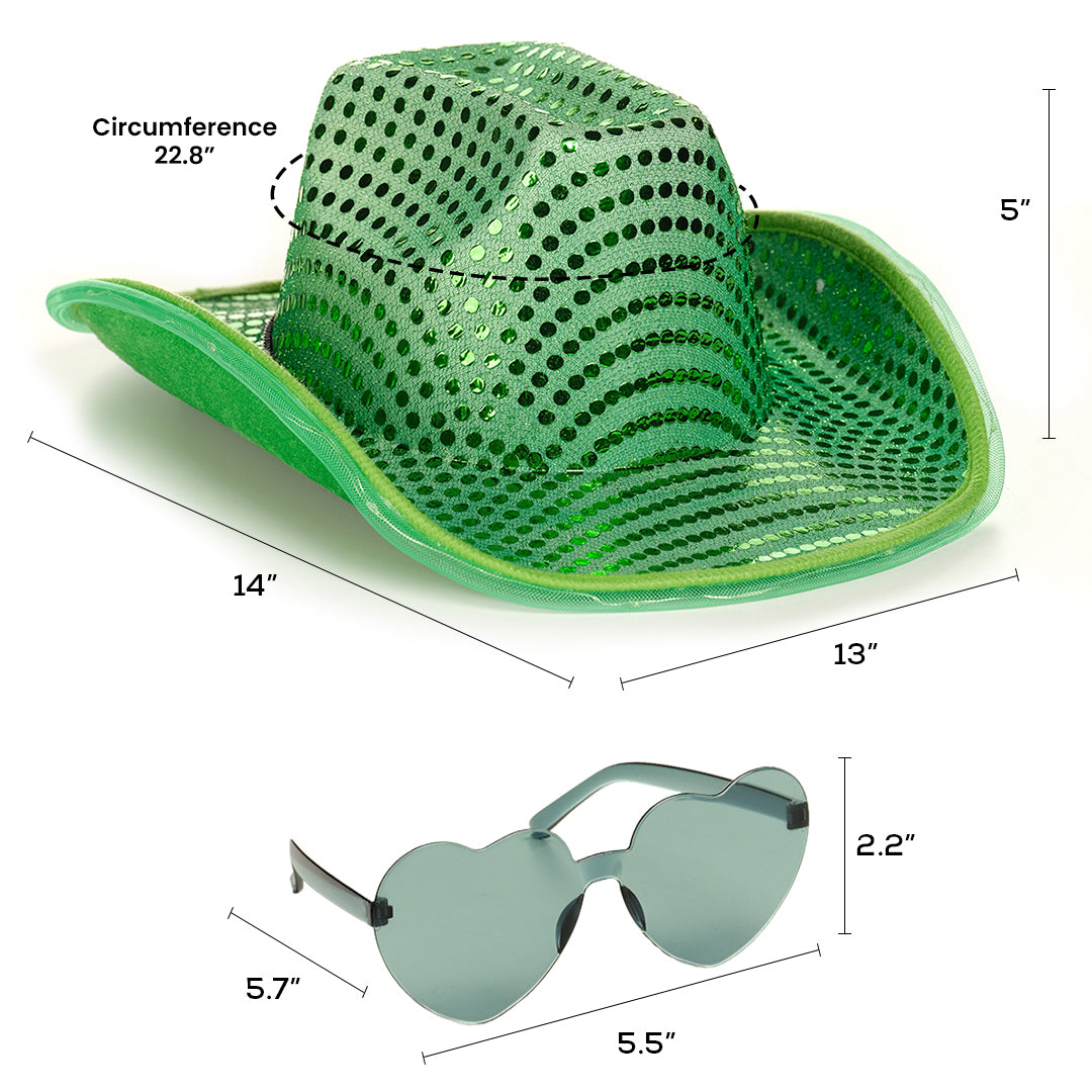 Space Cowgirl Hat - Green Light Up Cowboy Hat with Glasses - FUNCREDIBLE