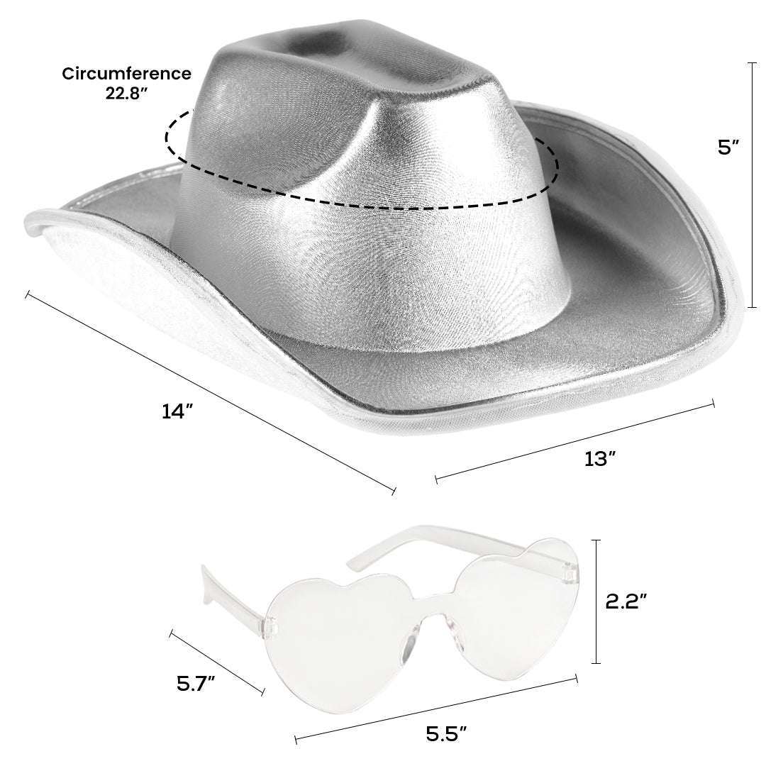 Light Up Cowboy Hat for Women - White Holographic Space Cowgirl Hat with Glasses - FUNCREDIBLE