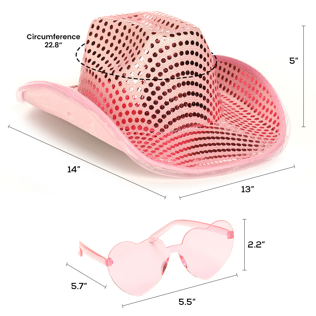 Space Cowgirl Hat - Pink Light Up Cowboy Hat with Glasses - FUNCREDIBLE