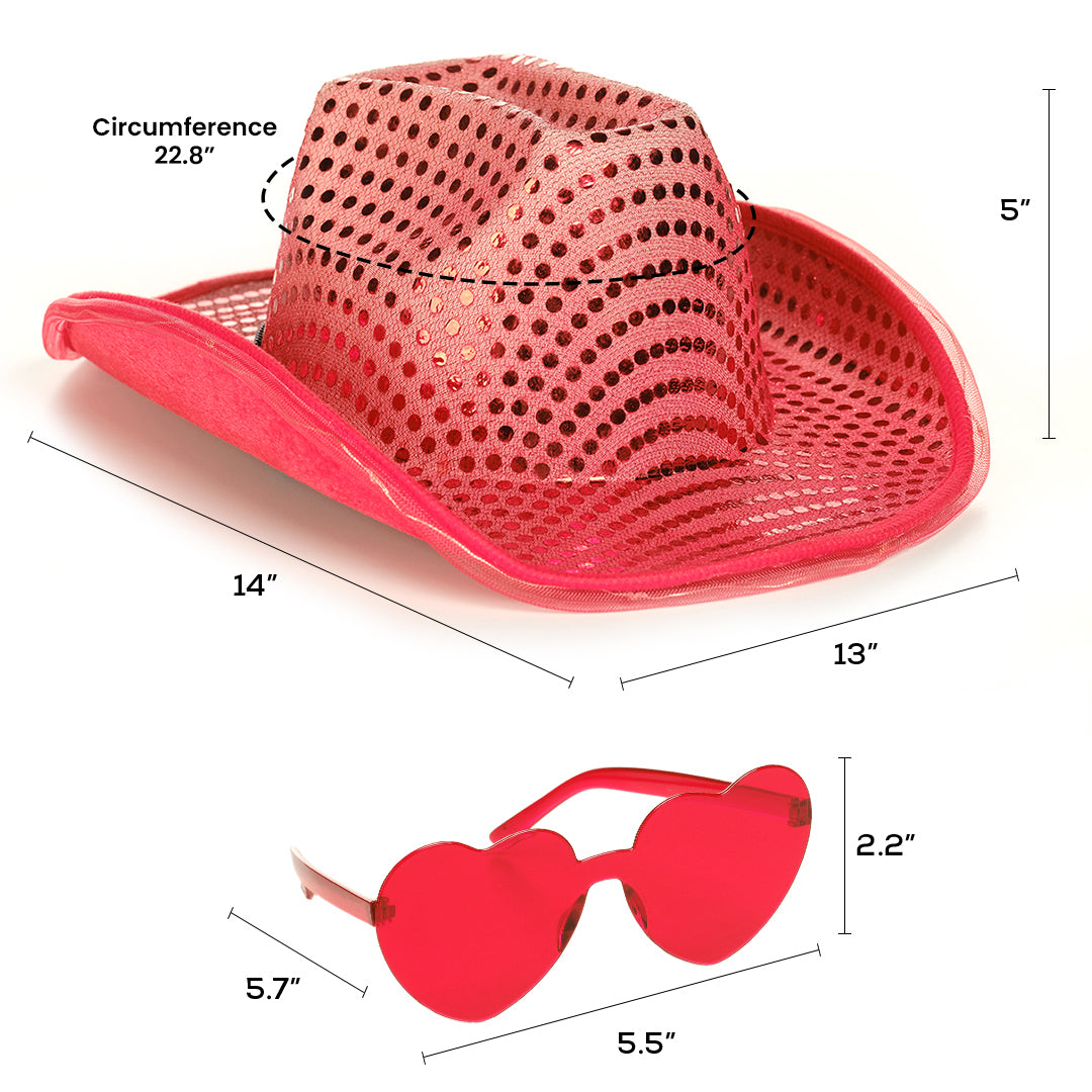 Space Cowgirl Hat - Red Light Up Cowboy Hat with Glasses - FUNCREDIBLE