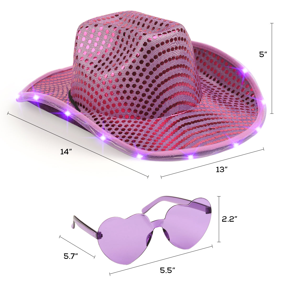 Funcredible Light Up Cowboy Hat and Glasses - Sparkly Disco Cowgirl Hat - Sequin Cowboy Hat - Cowgirl Outfits for Women