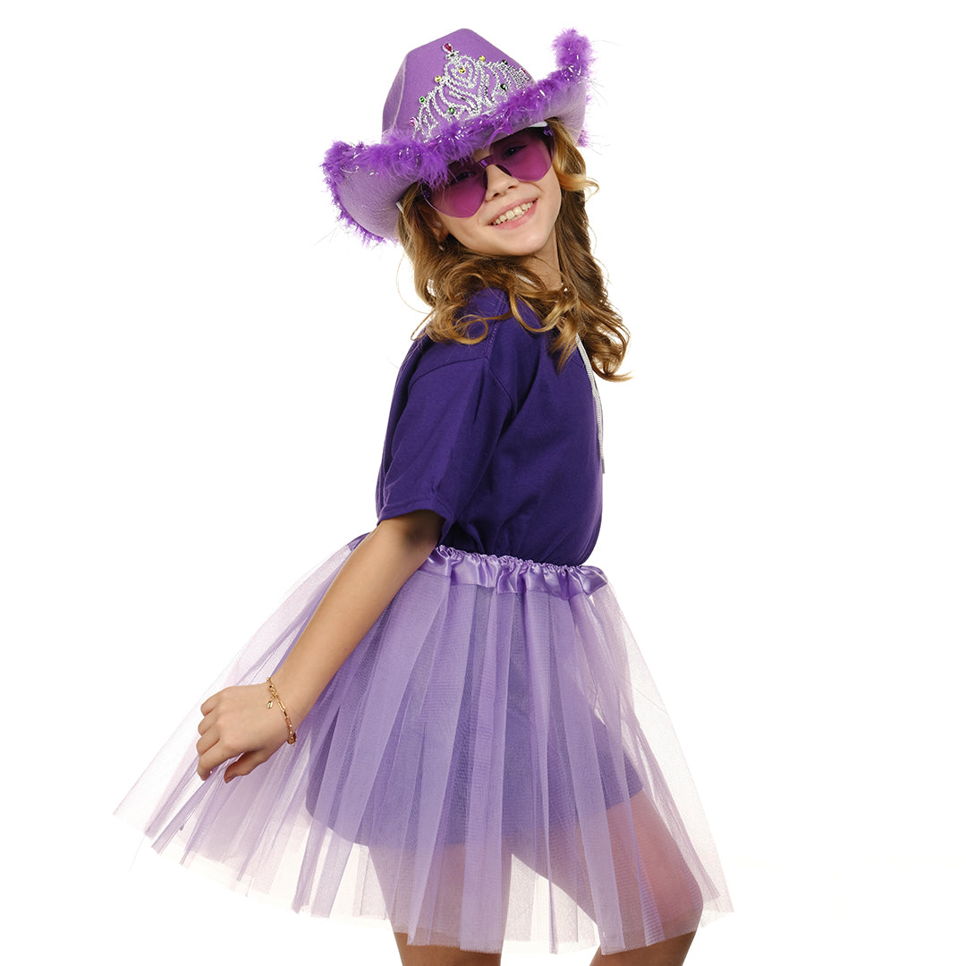 Funcredible Purple Cowboy Hat and Glasses - Preppy Cowgirl Hat - Sparkly Cowboy Hat - Cowgirl Outfit Accessories for Women and Girls