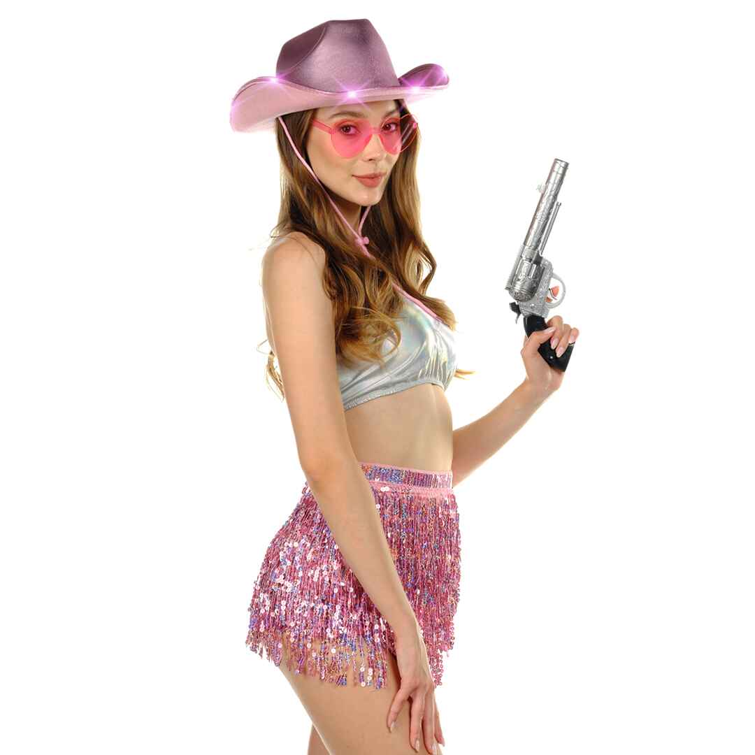 Holographic light up barbie pink cowgirl hat