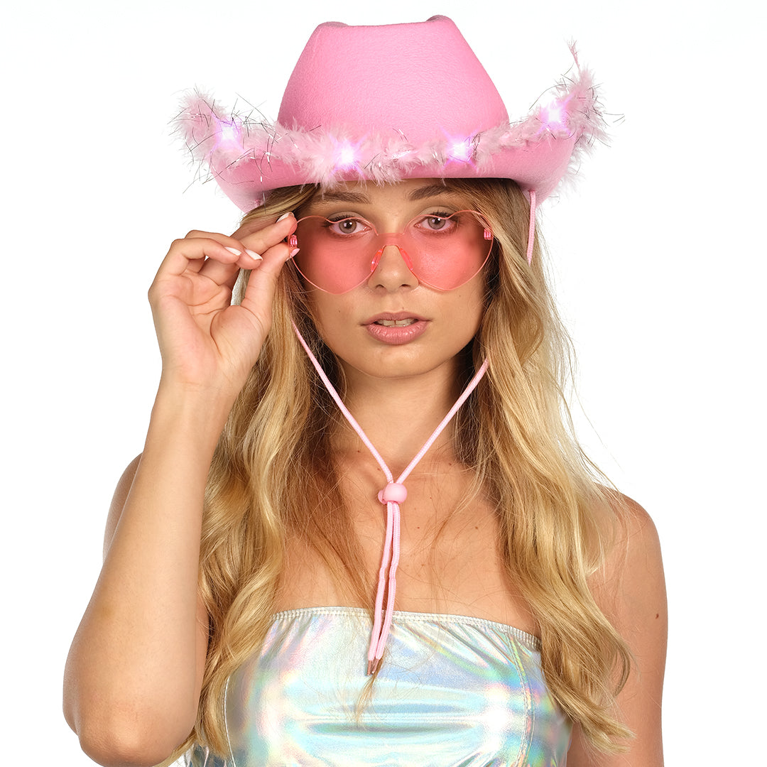 Funcredible Light Up Cowboy Hat and Glasses - Cowgirl Hat for Girls - Cowboy Hat with Feathers, Cowgirl Accessories for Women