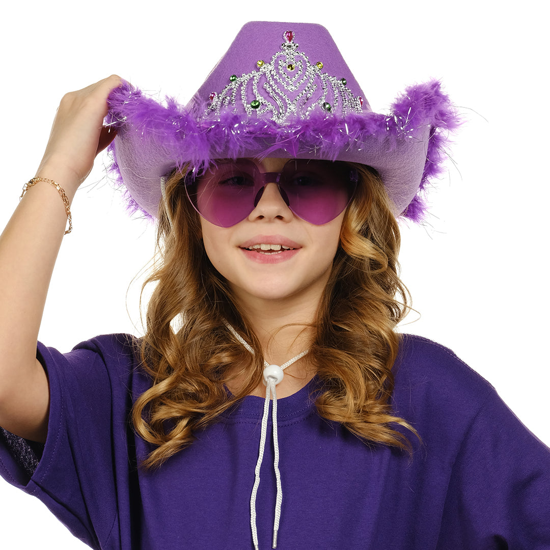 Funcredible Purple Cowboy Hat and Glasses - Preppy Cowgirl Hat - Sparkly Cowboy Hat - Cowgirl Outfit Accessories for Women and Girls