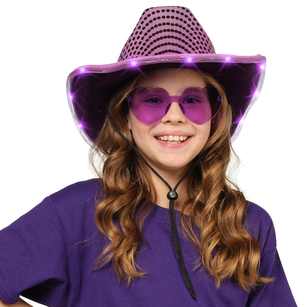 Funcredible Light Up Cowboy Hat and Glasses - Sparkly Disco Cowgirl Hat - Sequin Cowboy Hat - Cowgirl Outfits for Women
