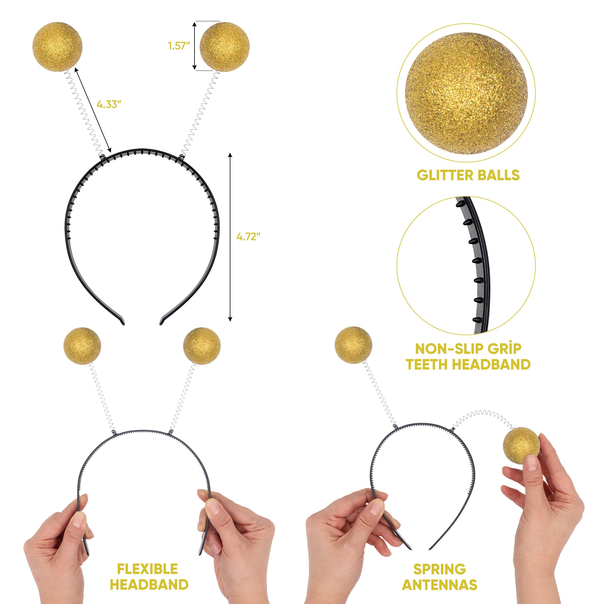 Gold Alien Headband with Chunky Glitter - Alien Costume Accessories for Women - FUNCREDIBLE