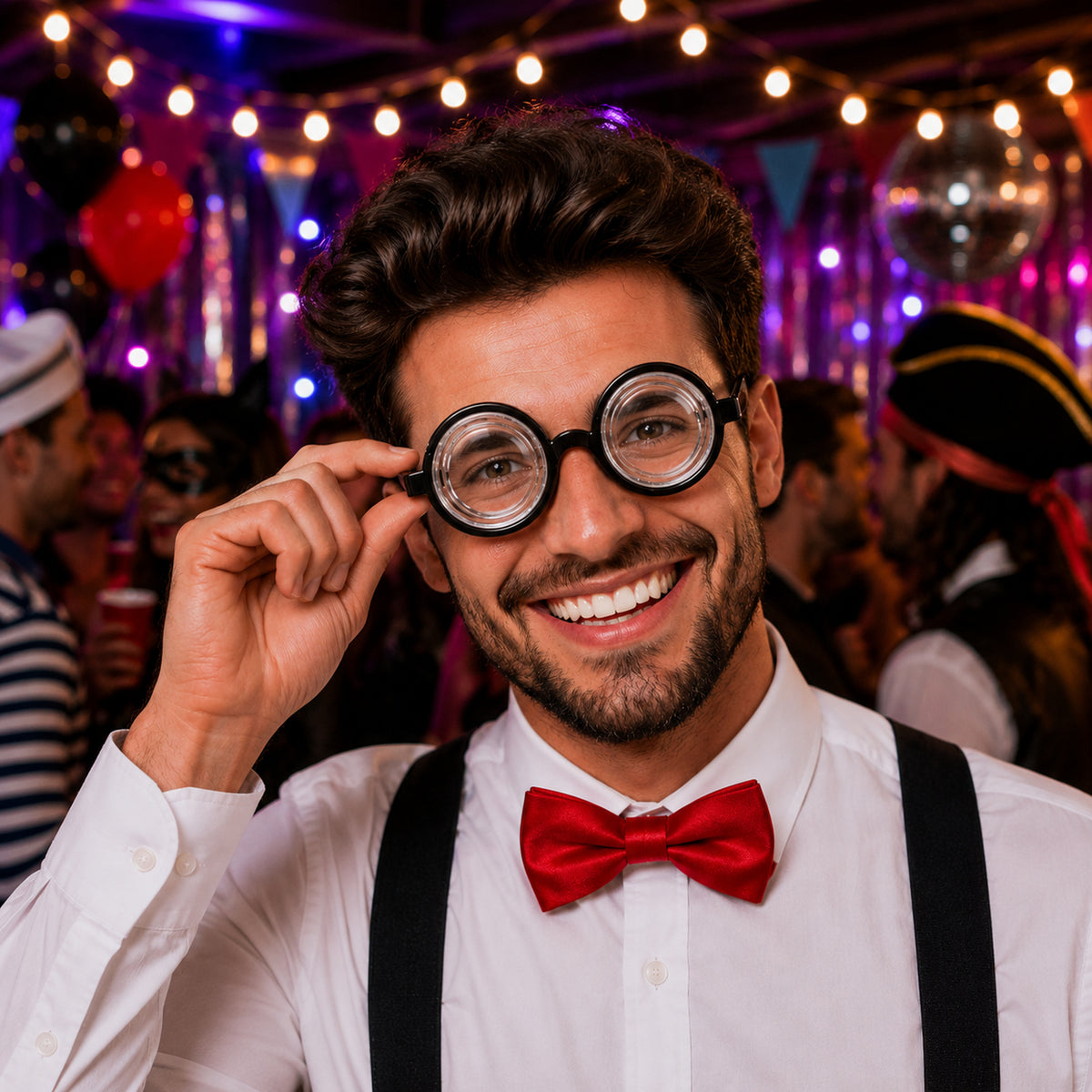 Round Bubble-Lens Novelty Costume Glasses styled for a costume party