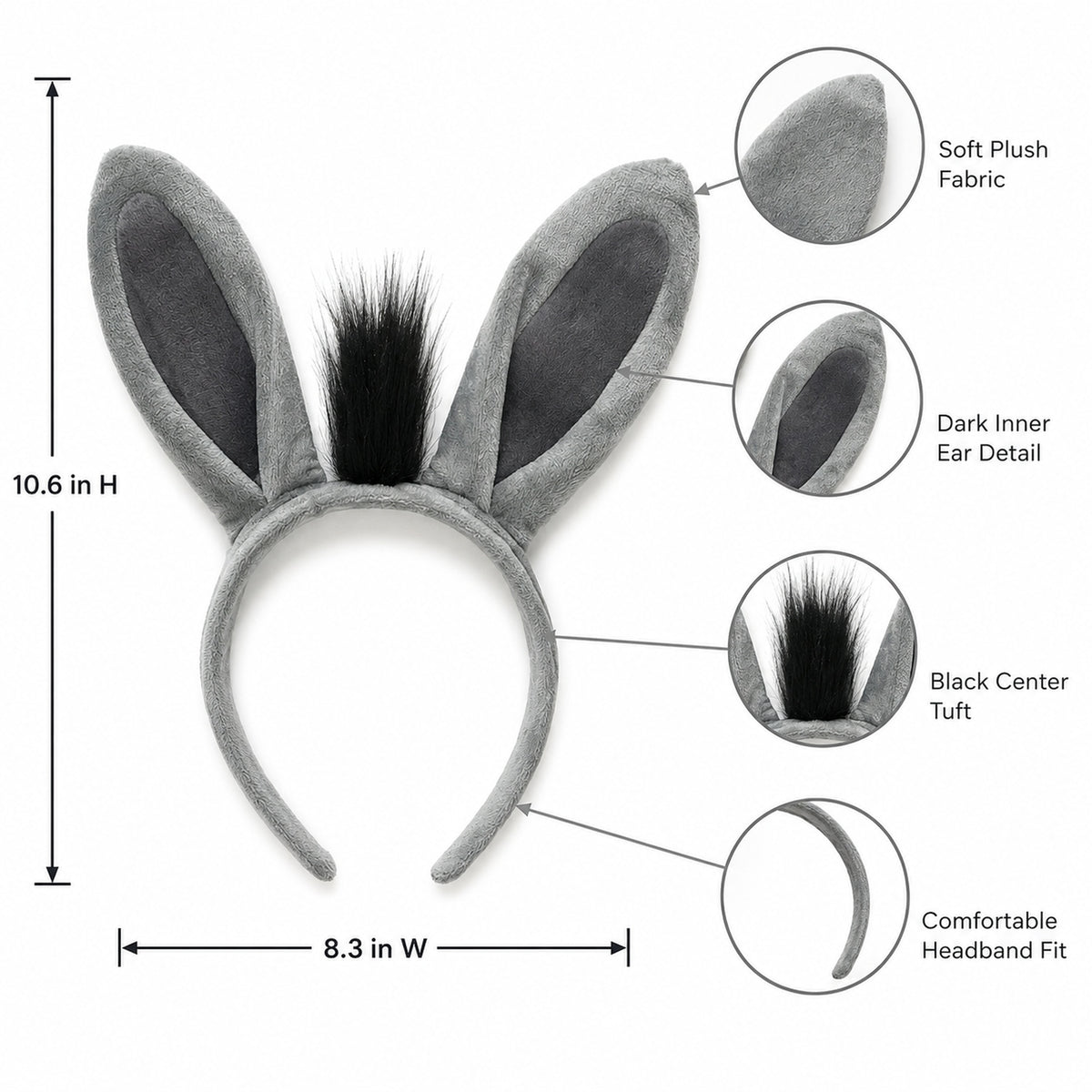 Ogre & Donkey Ears Headband Costume Set - accessory details