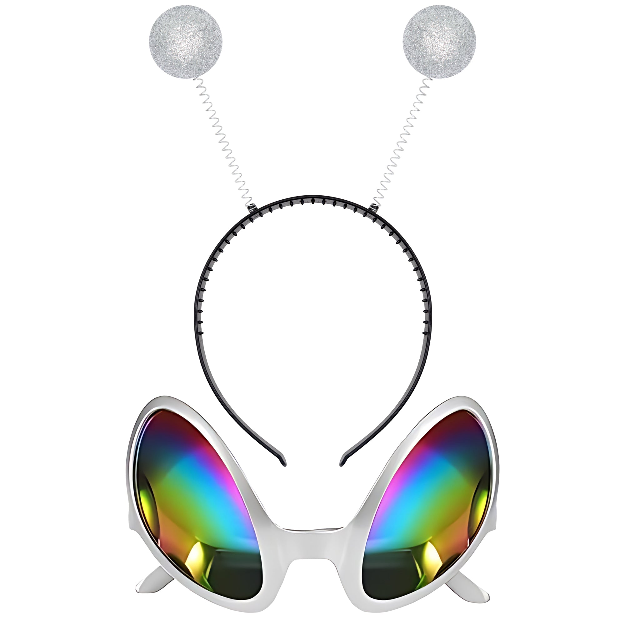 Silver Alien Headband and Glasses Set - Silver Alien Costume Accessories - FUNCREDIBLE