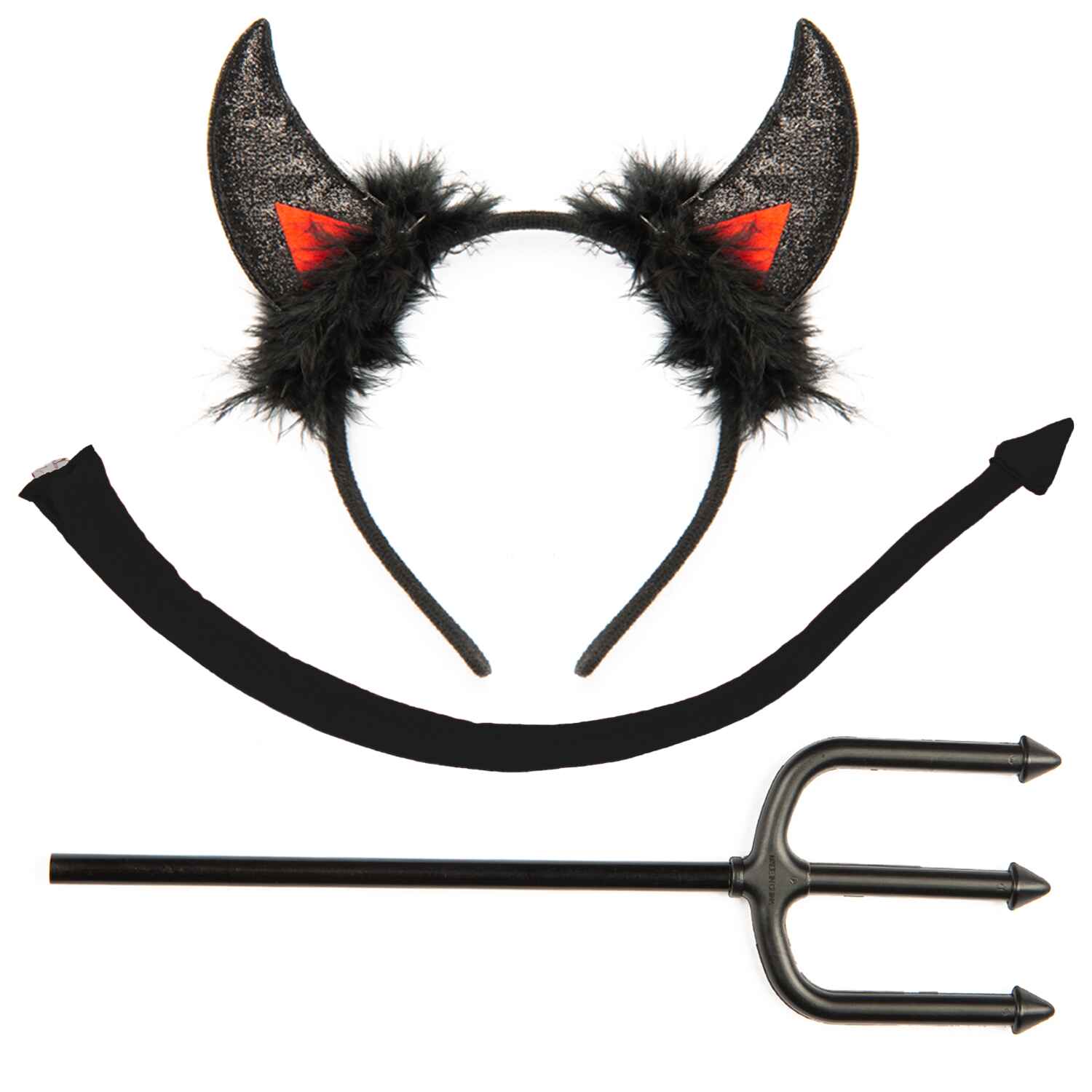  Devil Horns and Tail with Pitchfork -  Glitter Devil Ears Headband