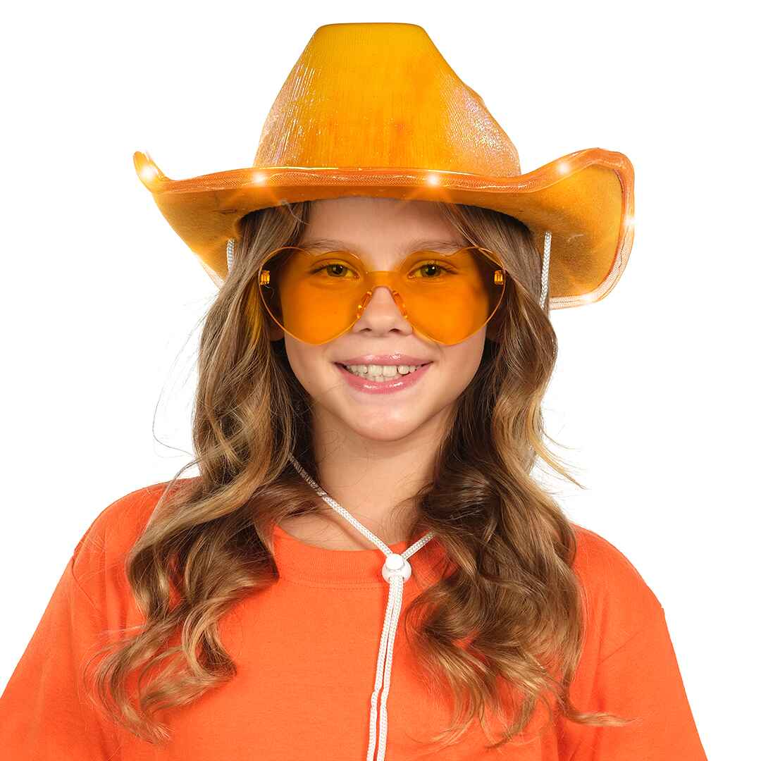 adult cowboy party funcorangeible orange cowgirl hat with heart glasses cowgirl hat orange star cowgirl