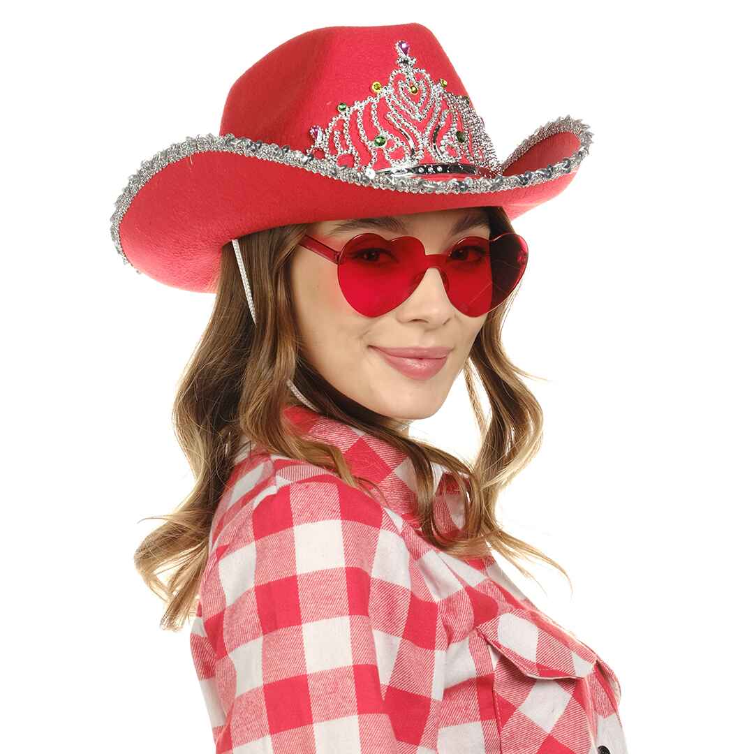 cowboy costume accessories led cow girl hats party glitter cowgirls hat with tiara crown 
