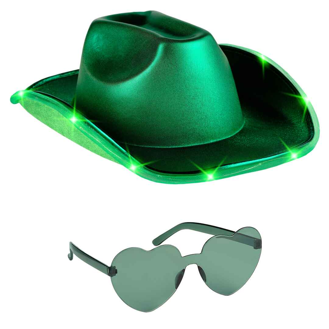 Funcredible Green Light Up Cowgirl Hats for Women Western