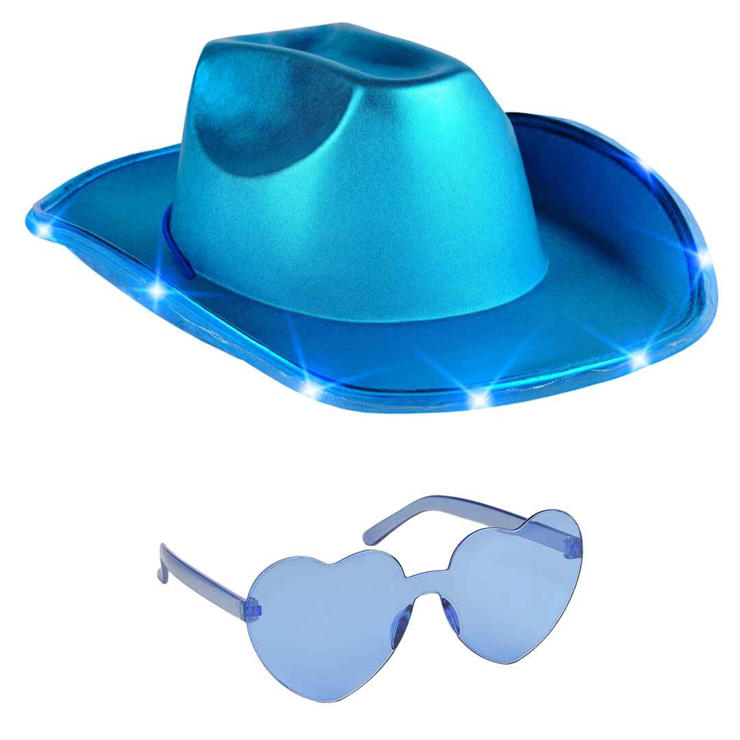Funcredible Blue Light Up Cowgirl Hats for Women Western