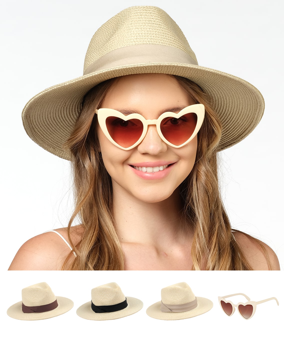 Funcredible Wide Brim Sun Hats for Women - Floppy Straw Hat with Heart  Shape Glasses - Foldable Large Summer Hat - Big Roll Up Beach Cap - UPF 50+  (Khaki) : : Clothing & Accessories