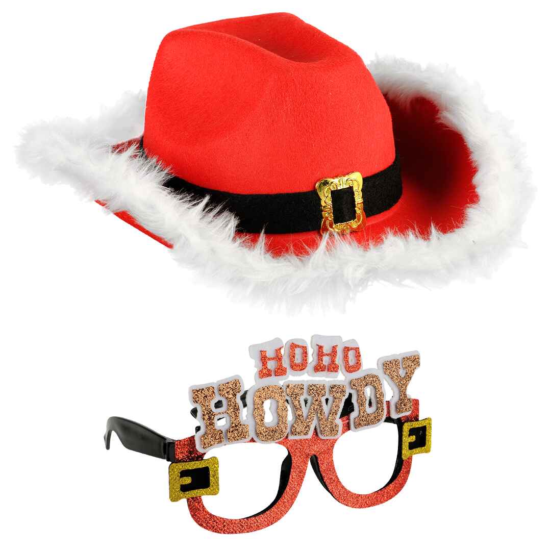 Funcredible Christmas Cowgirl Hat for Women with Glasses