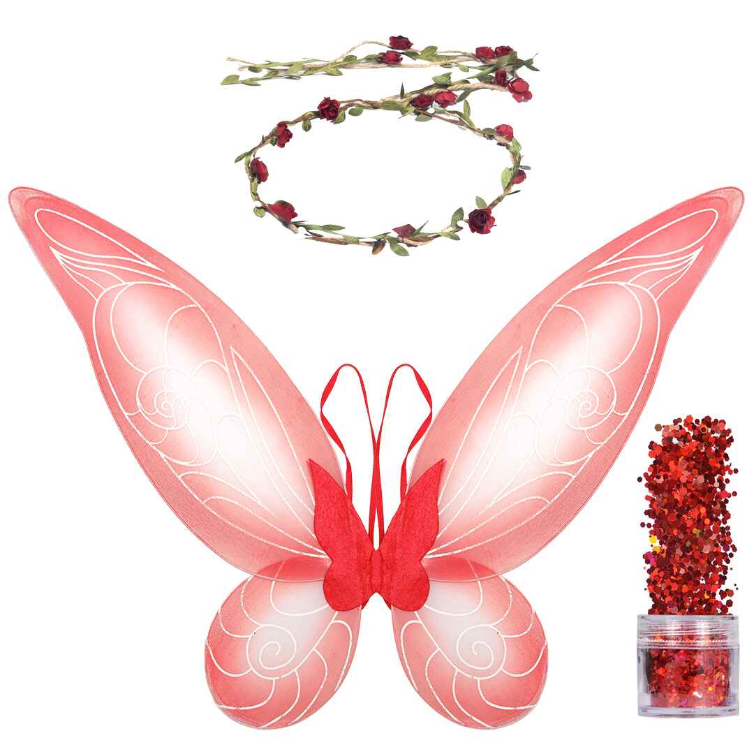 Fairy Wings, Fairy Crown with Fairy Glitter - Red Tooth Fairy Wings