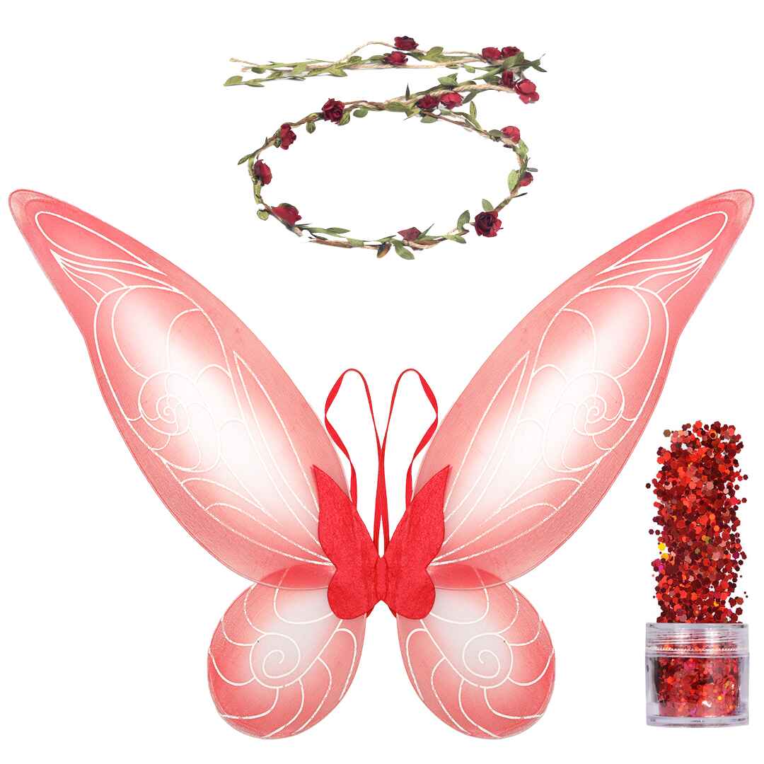 Fairy Wings, Fairy Crown with Fairy Glitter - Red Tooth Fairy Wings