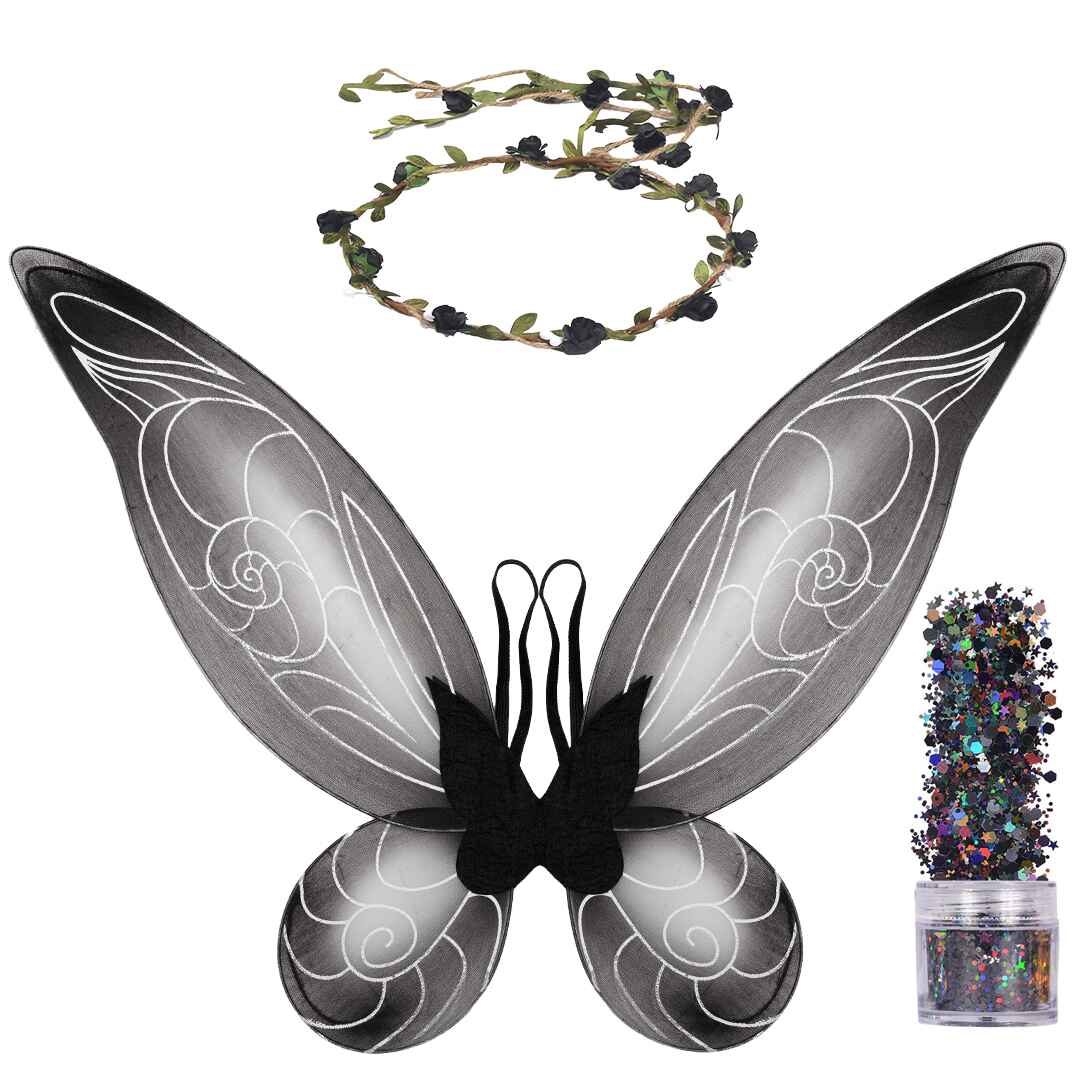 Fairy Wings, Fairy Crown with Fairy Glitter - Black Tooth Fairy Wings