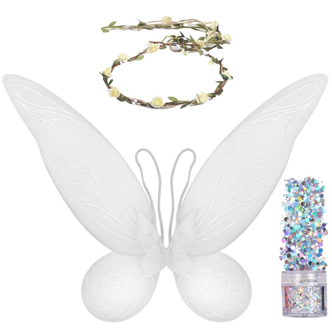 white fairy wings for women tinkerbell costume wings and crown tooth fairies costume for girls
