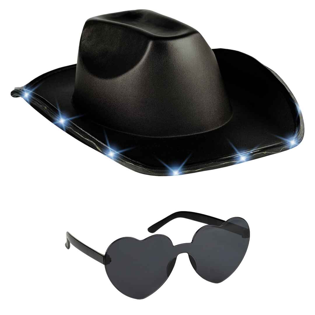 Funcredible Black Light Up Cowgirl Hats for Women Western