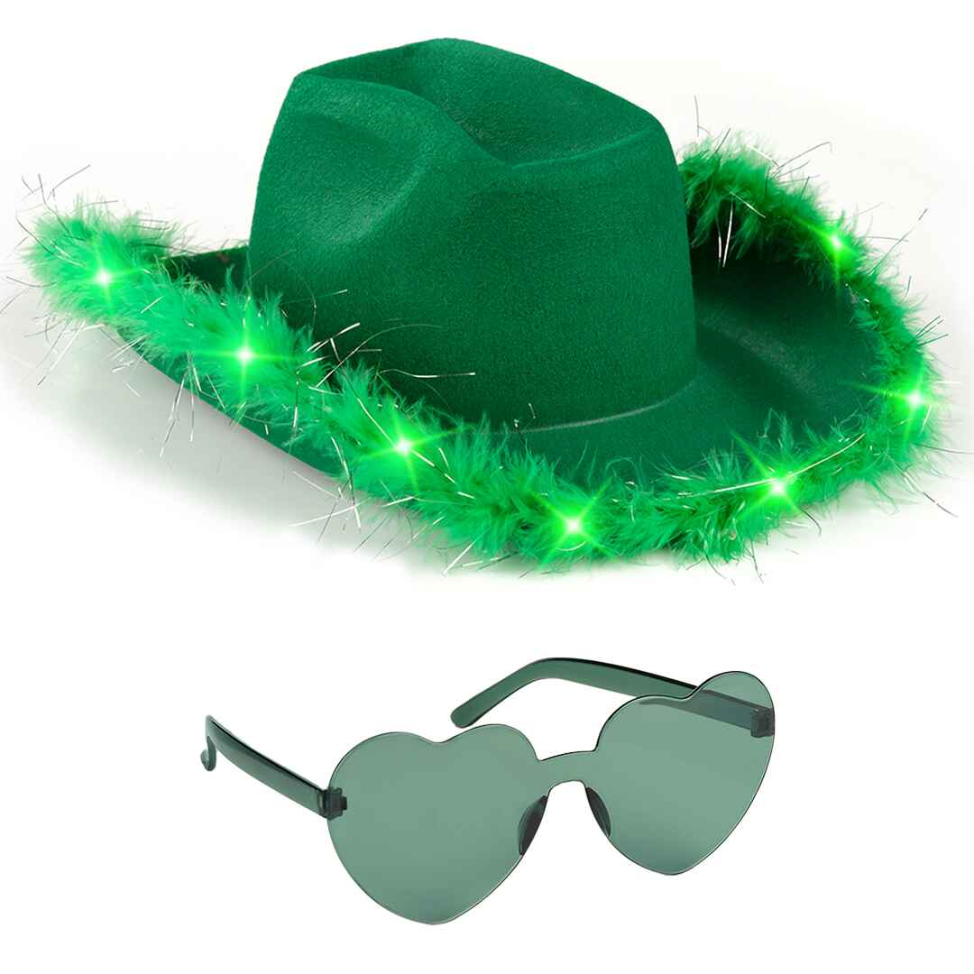 Funcredible Green Cowgirl Hat with Glasses