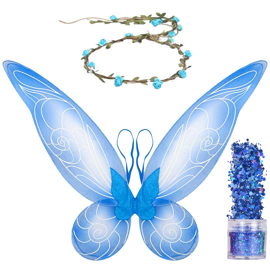 blue fairy wings for women tinkerbell costume wings and crown tooth fairies costume for girls 