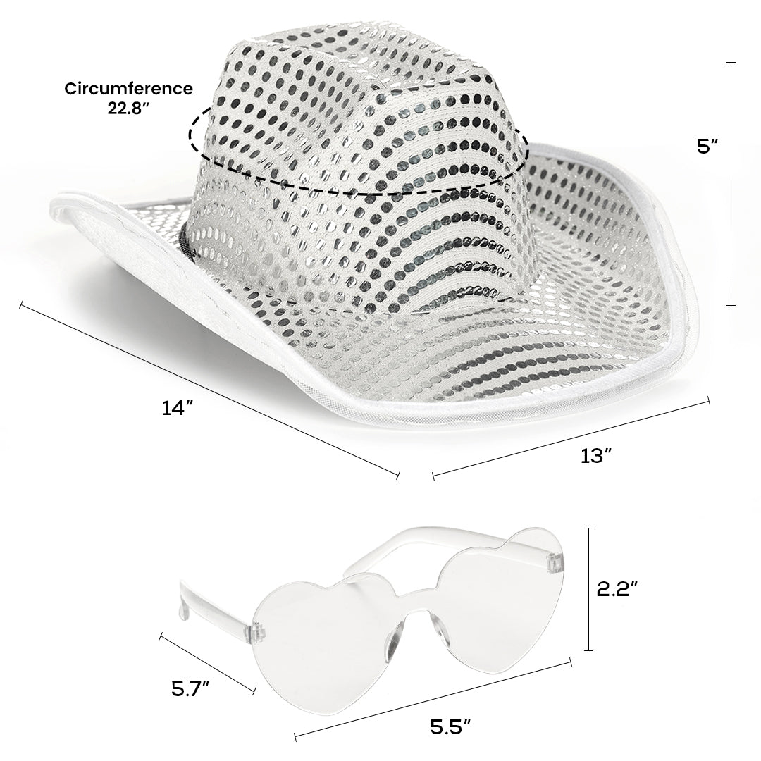 Space Cowgirl Hat - White Light Up Cowboy Hat with Glasses - FUNCREDIBLE