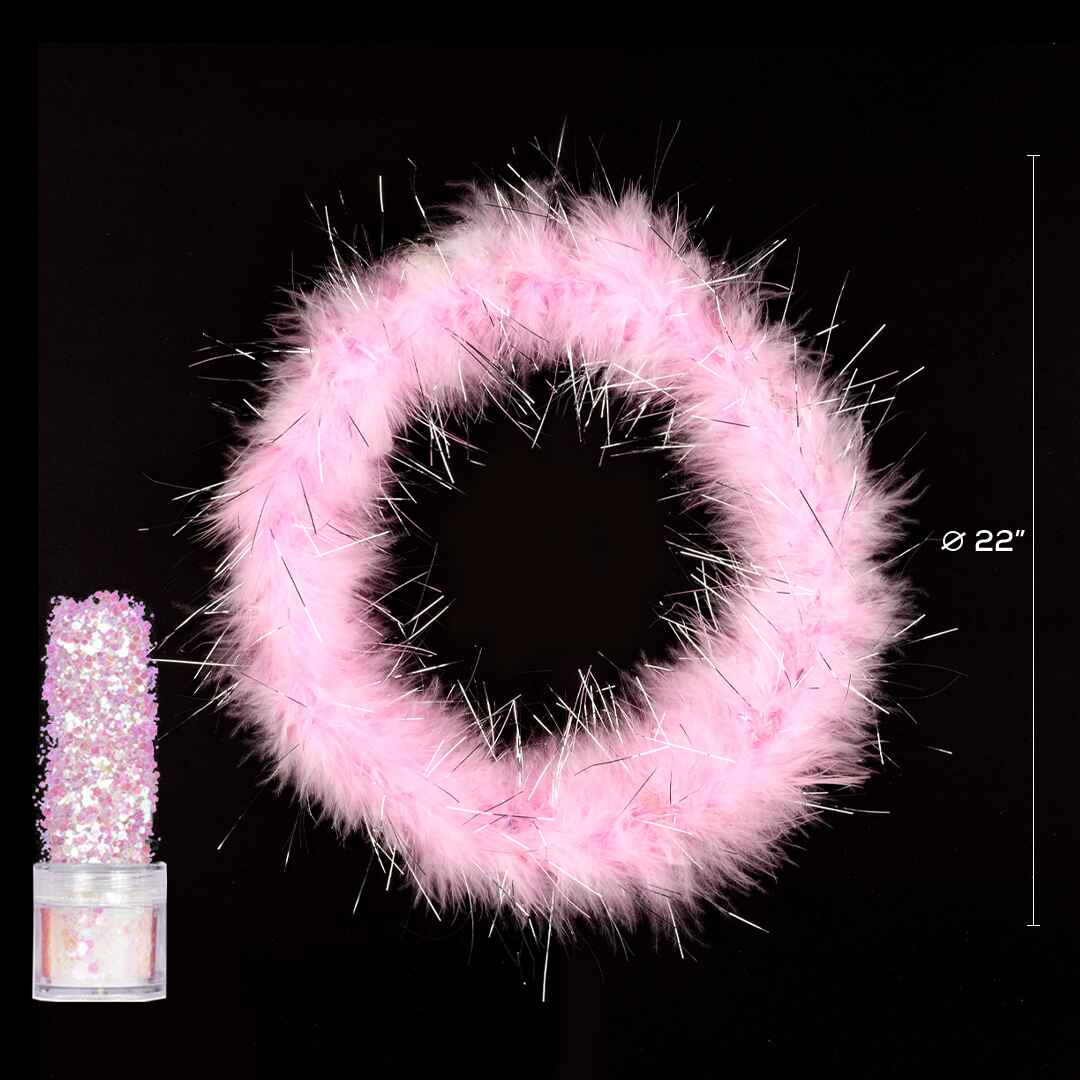 Pink light up angel halo headband with pink glitter