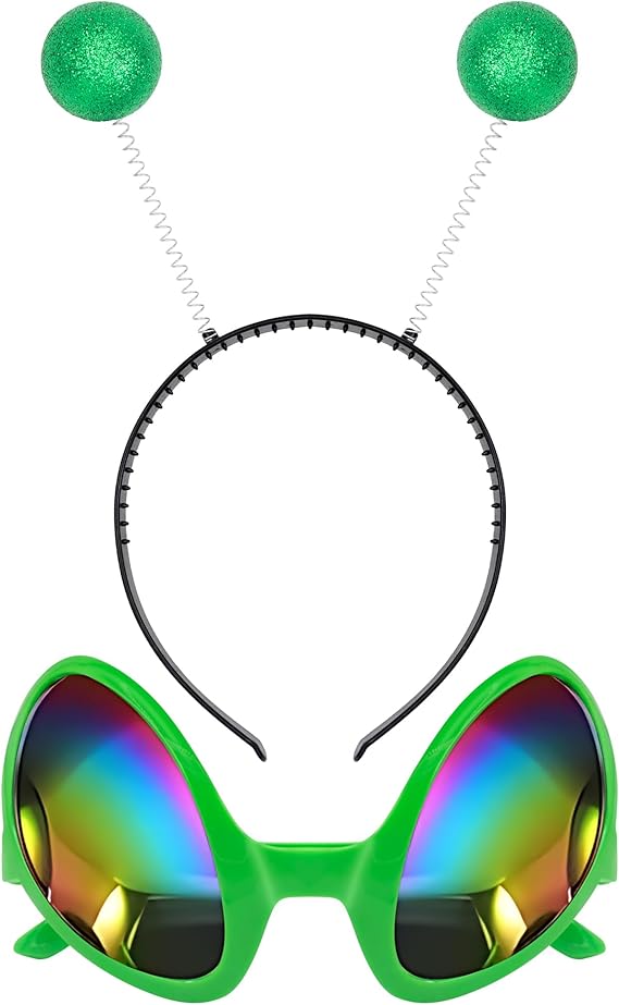Green Alien Headband and Glasses Set - Green Alien Costume Accessories - FUNCREDIBLE