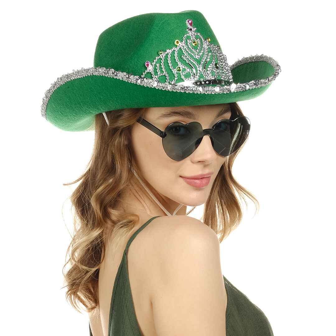 Green Cowgirl Hat for women bride cowboy hat space cowgirl hat sequin star halloween