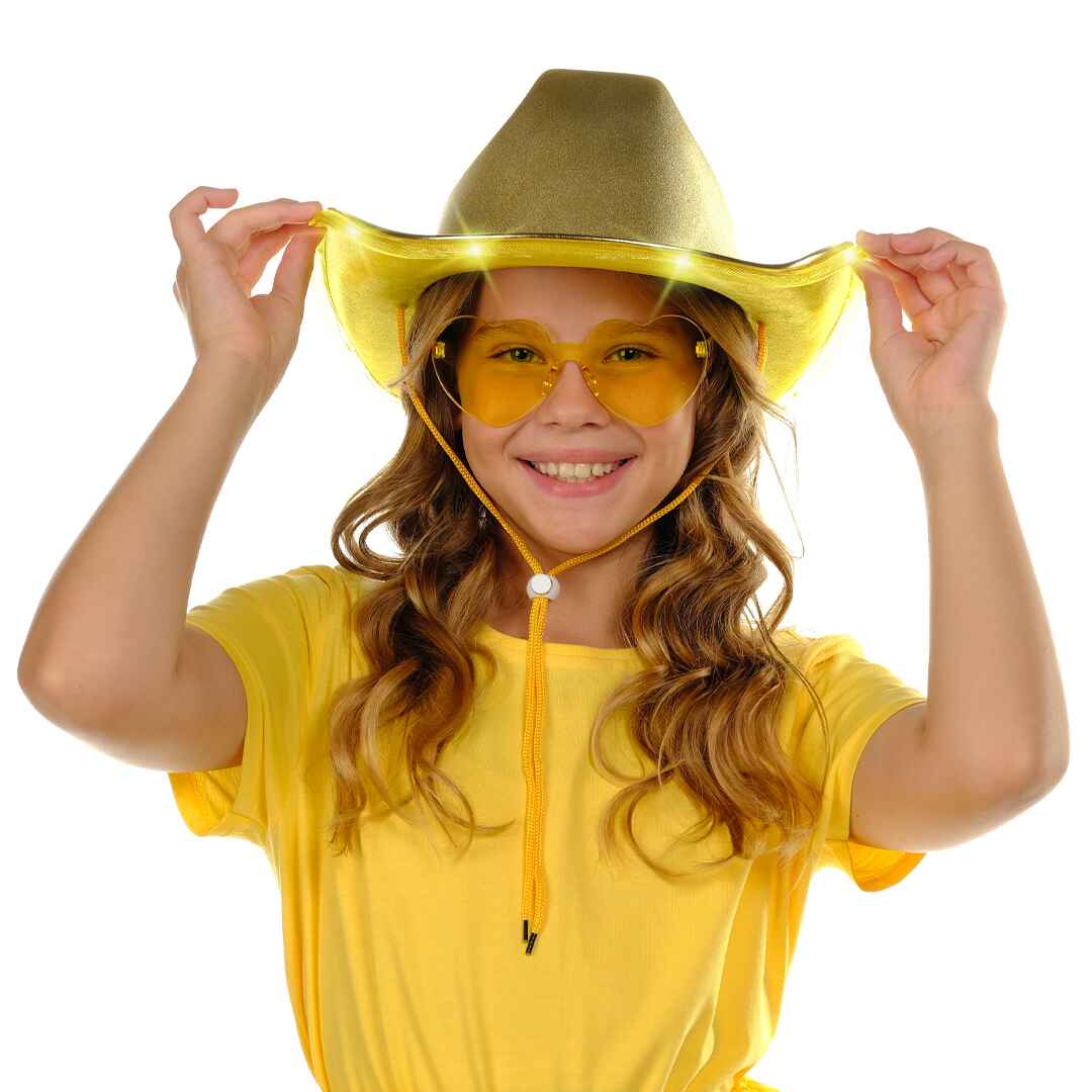 Light up the party with our gold light up cowboy hat in vibrant colors