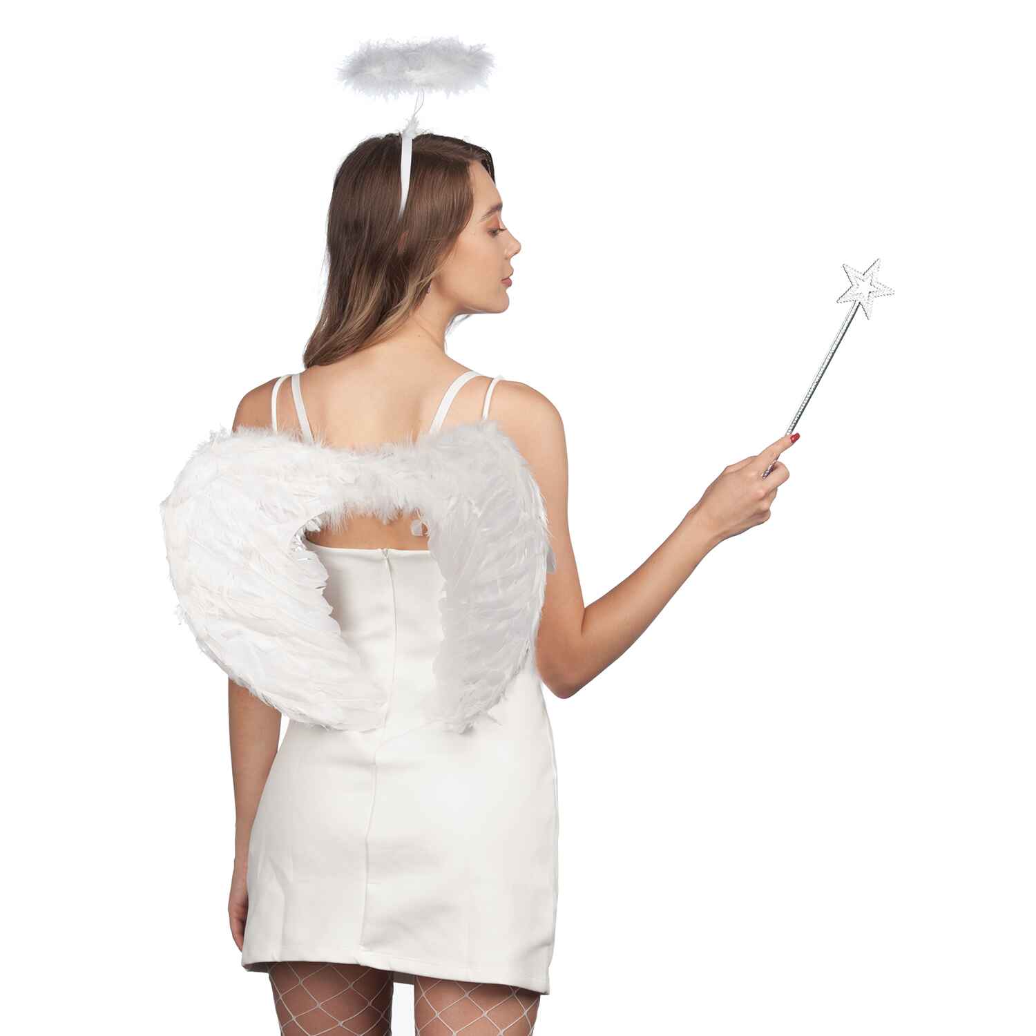 hite Feather Angel Wings, Wand with Angel Halo Headpiece