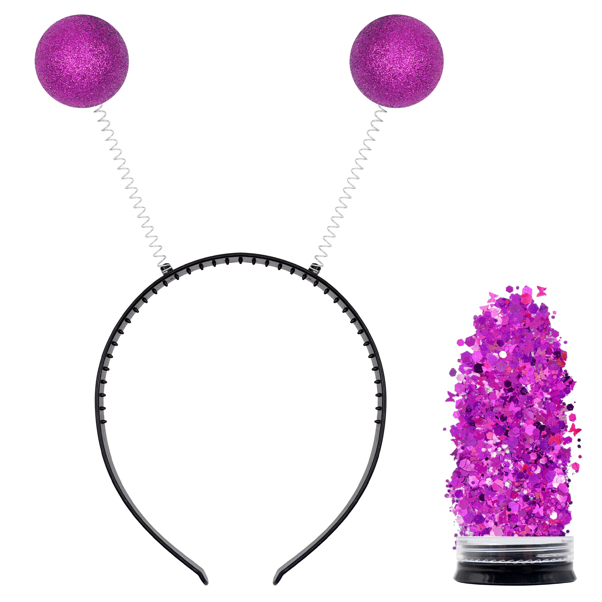 Purple Alien Headband with Chunky Glitter - Alien Costume Accessories for Women - FUNCREDIBLE