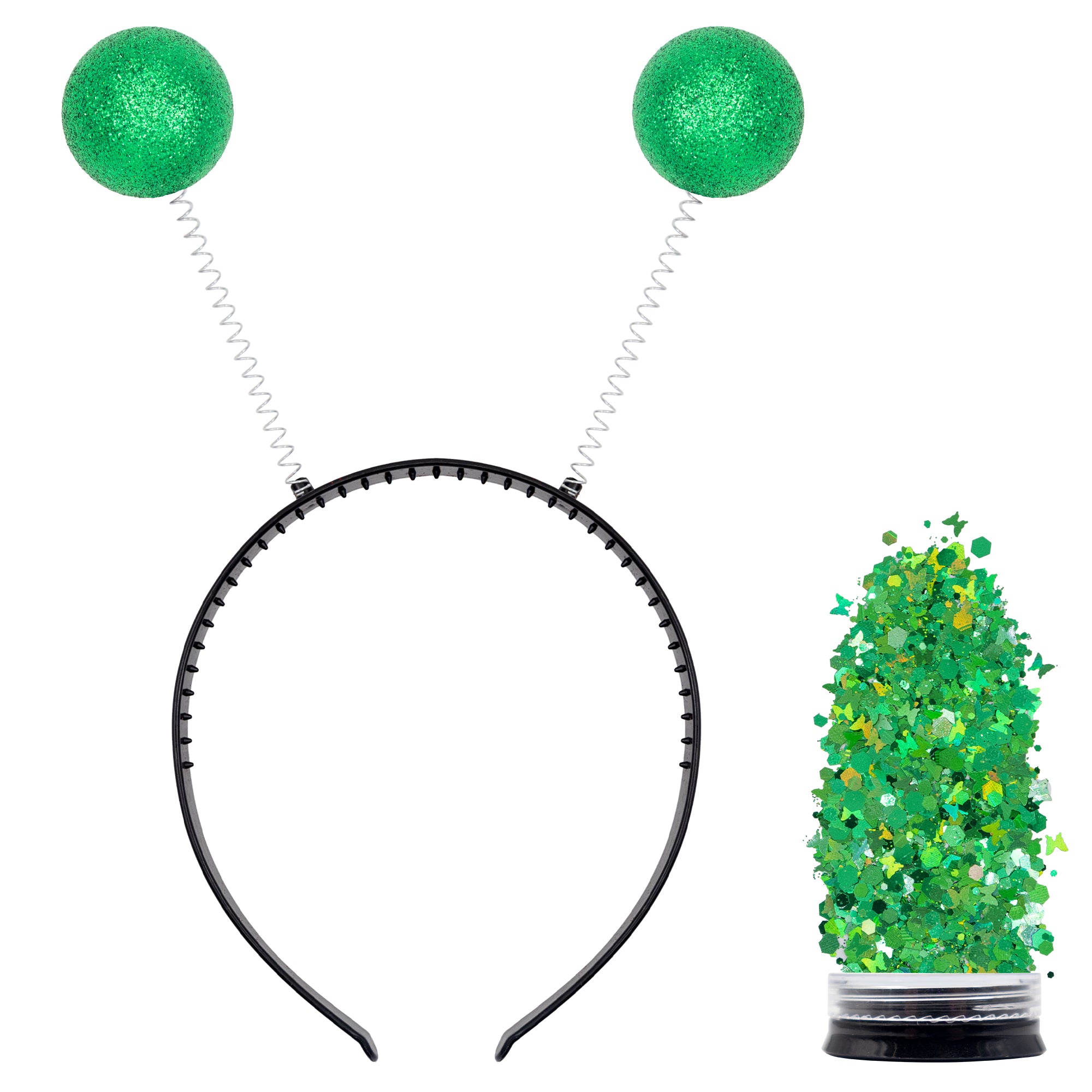 Green Alien Headband with Chunky Glitter - Alien Costume Accessories for Women - FUNCREDIBLE