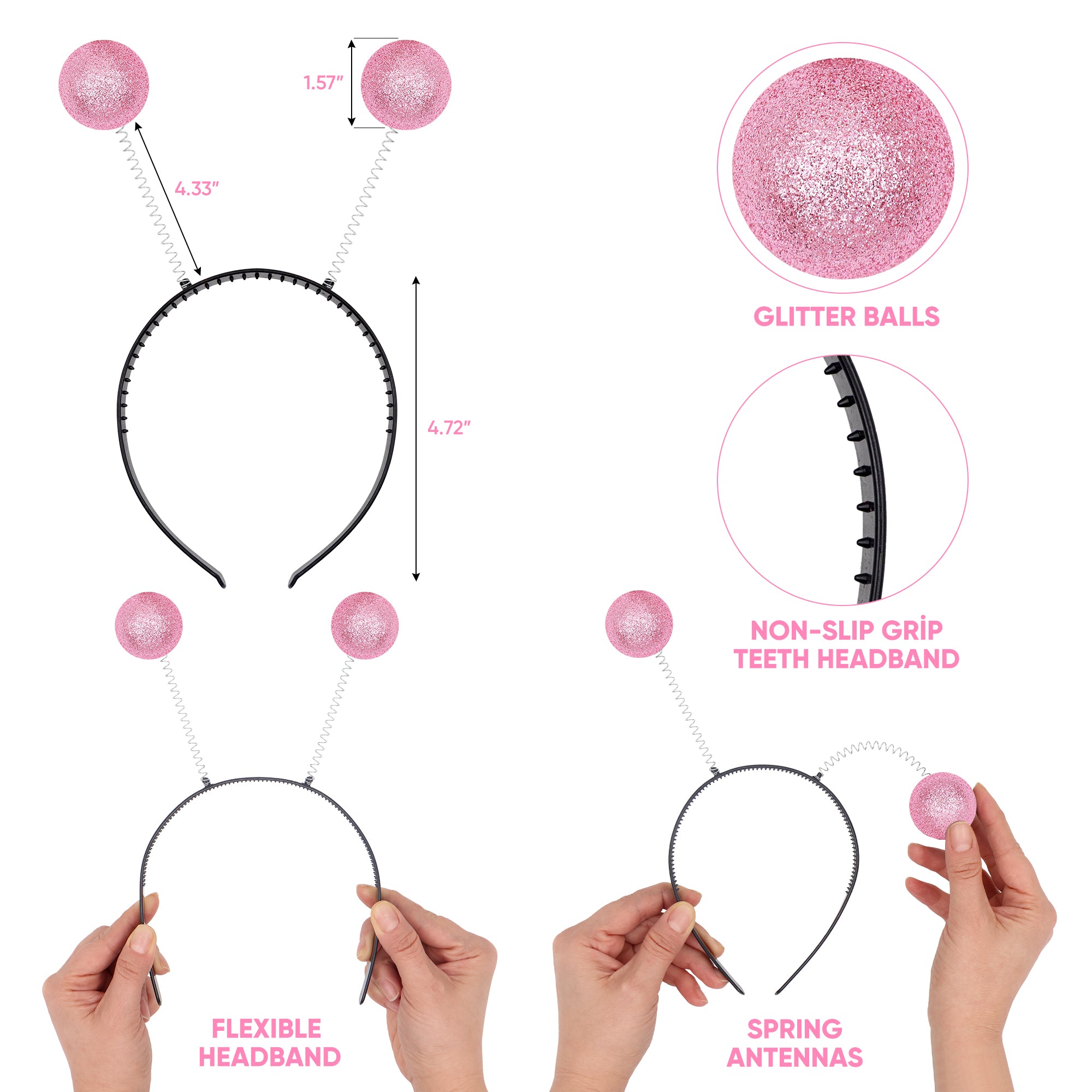 Pink Alien Headband with Chunky Glitter - Alien Costume Accessories for Women - FUNCREDIBLE
