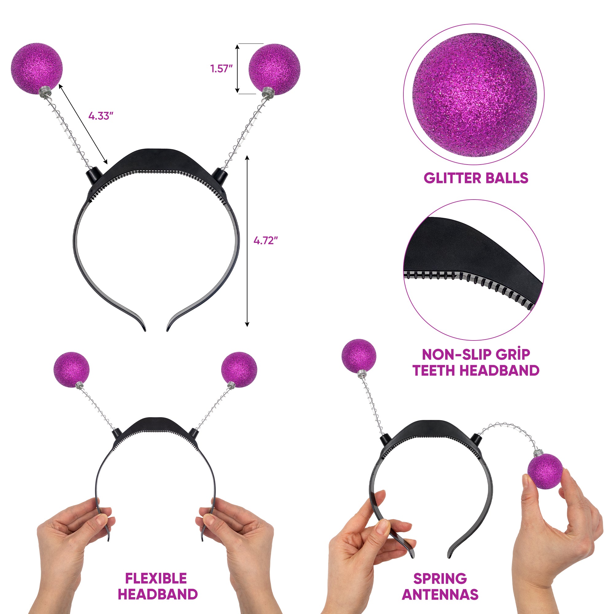 Light Up Purple Alien Headband with Chunky Glitter - Alien Costume Accessories for Women - FUNCREDIBLE