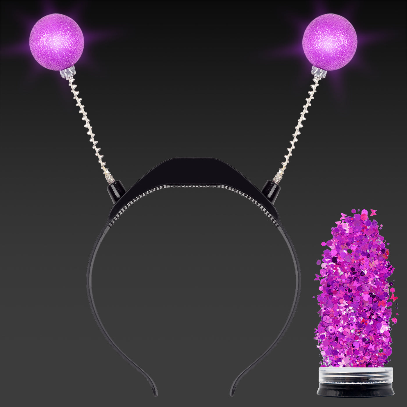 Light Up Purple Alien Headband with Chunky Glitter - Alien Costume Accessories for Women - FUNCREDIBLE