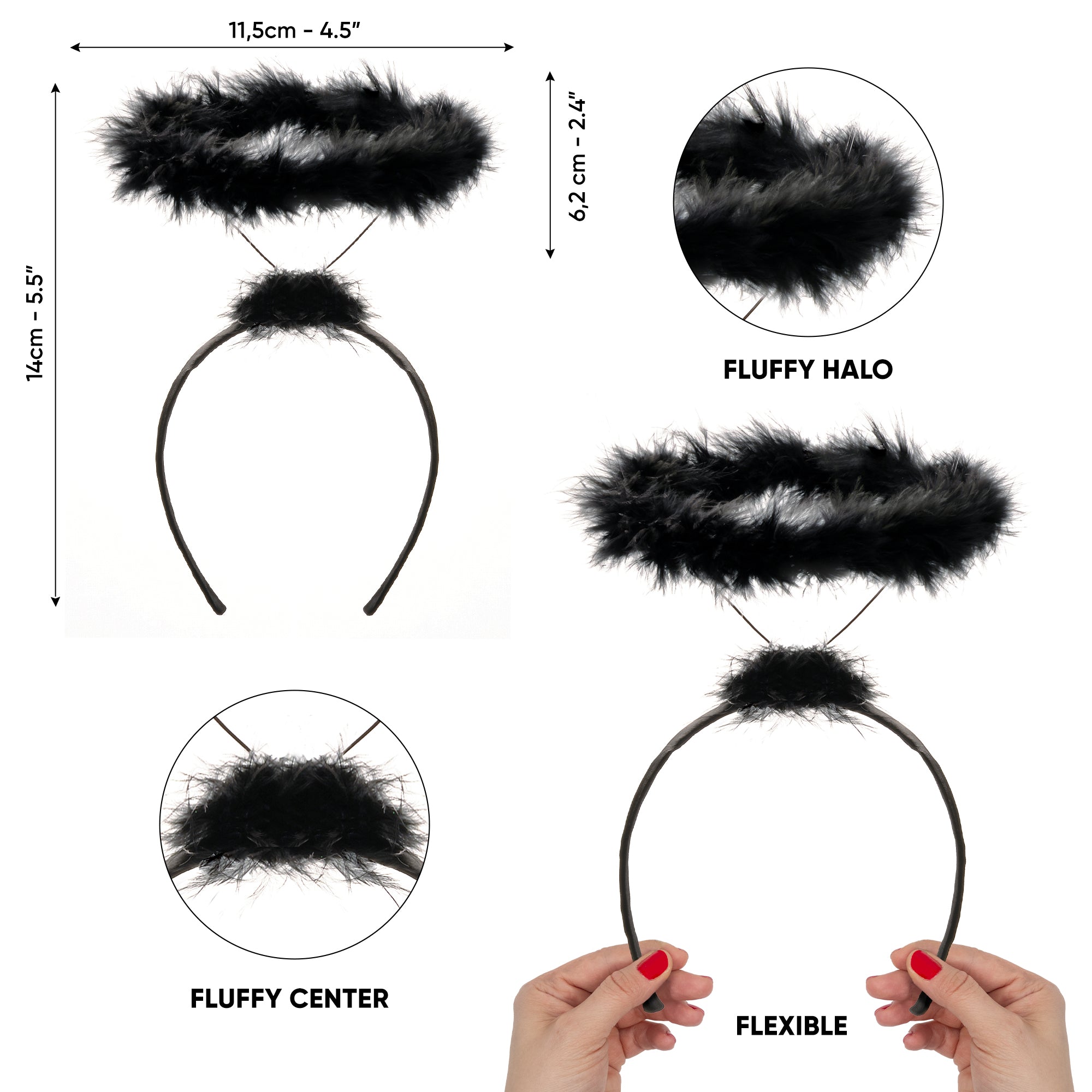 Black Angel Halo Headband - Extra Feather Dark Angel Halo Headbands - FUNCREDIBLE