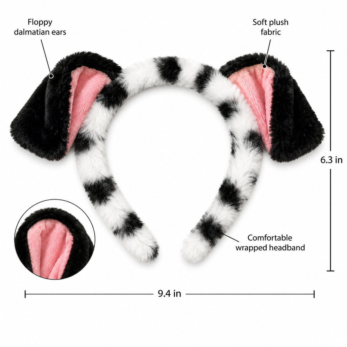Dalmatian Ears Headband Set for Two - design and size details