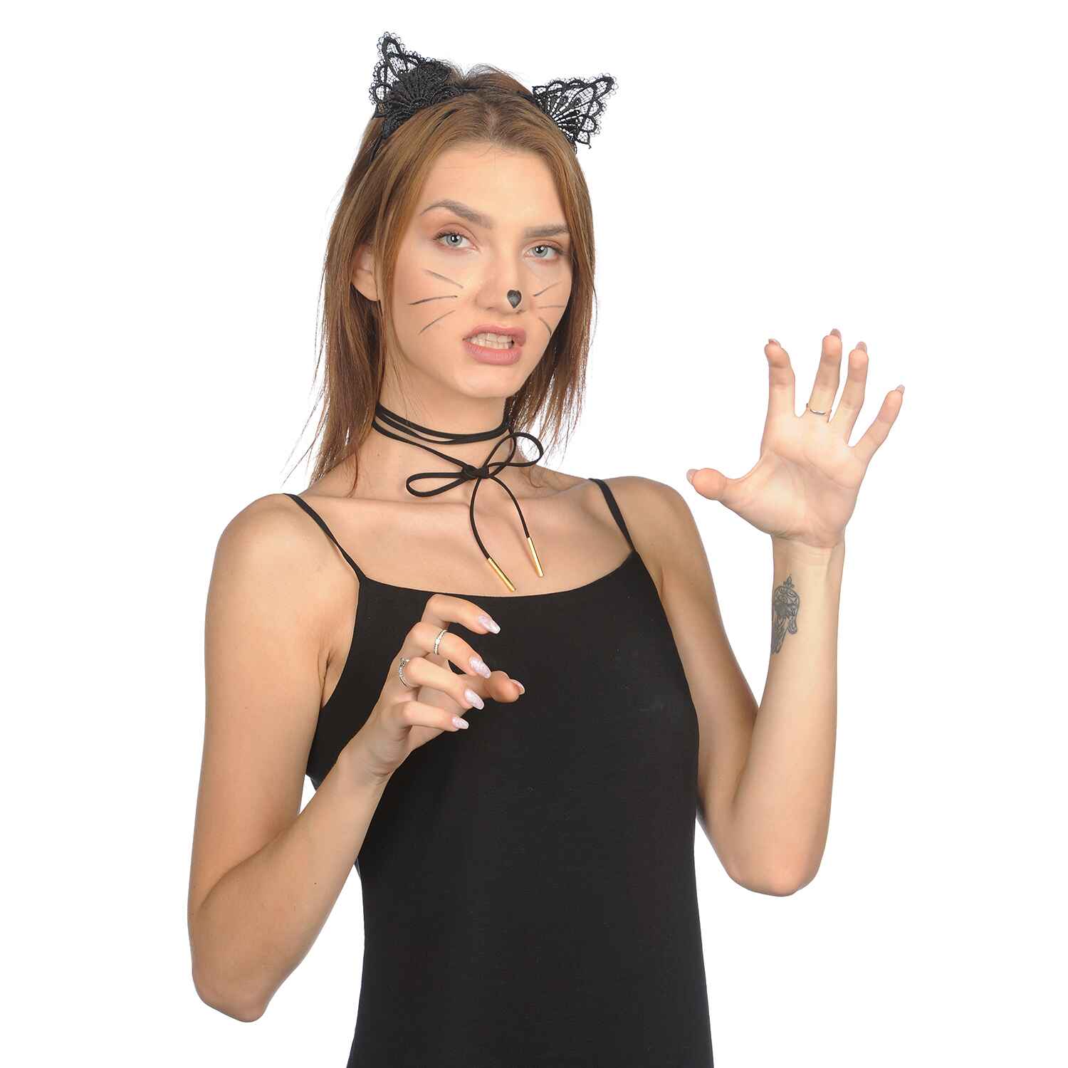  Halloween Cosplay Party Cat Costume Accessories  for Women Girls Adult Kids (Black)