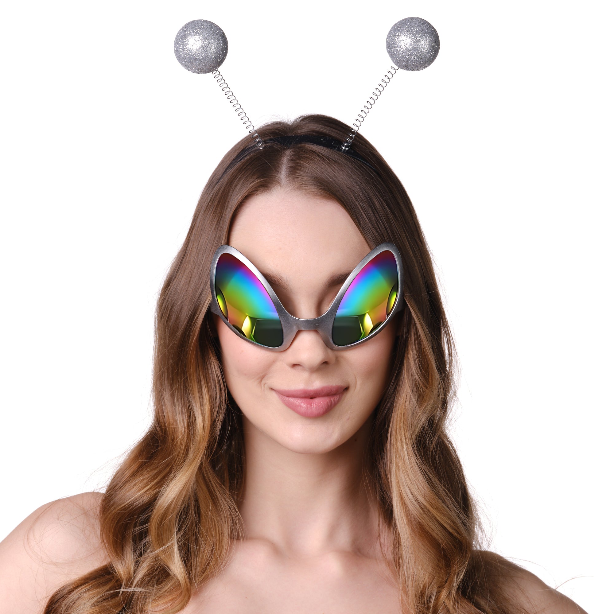 Silver Alien Headband and Glasses Set - Silver Alien Costume Accessories - FUNCREDIBLE